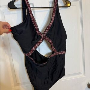 Xhilaration Black One-Piece Swimsuit with Plunging V-Neckline